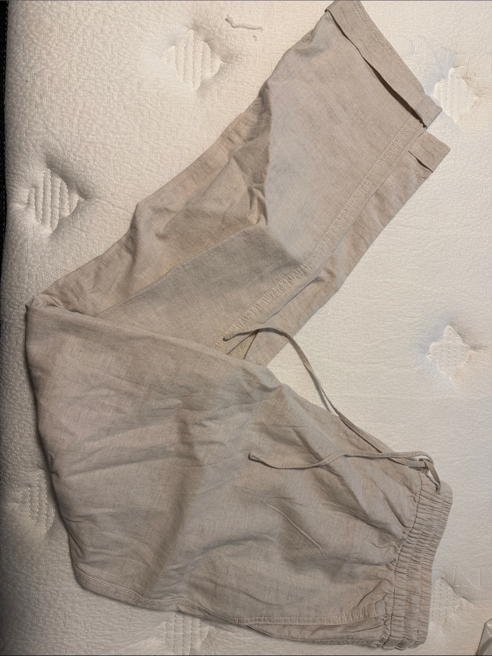 H&M Light Beige Linen-Blend Drawstring Joggers